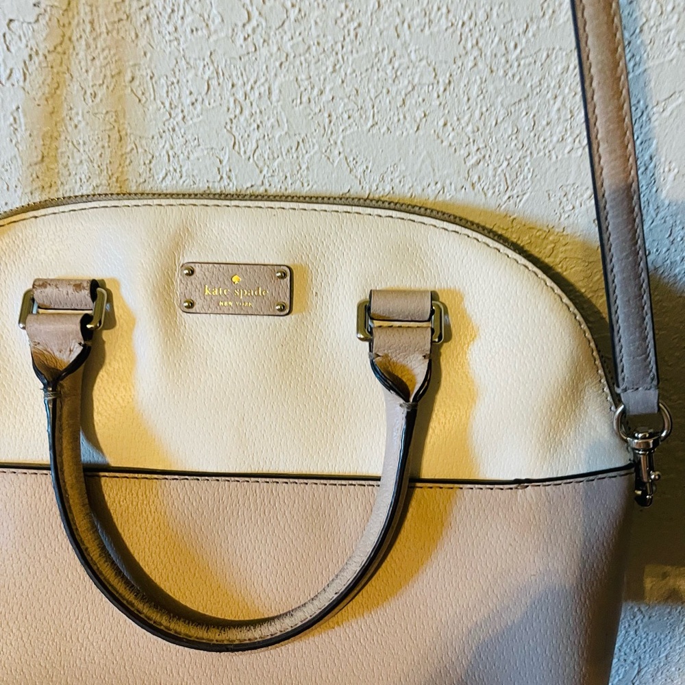Kate Spade Cream and Tan Satchel with Structured Design